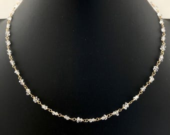 NY Herkimer Diamonds AAA w/ Gold Daintiest Collar Necklace-April Birthstone/10th&60th Ann Gem