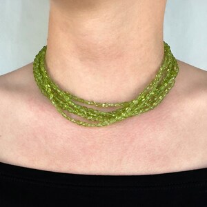 Peridot AAA Faceted Ovals w/ a 925 Sterling Silver Fancy Peridot Bezelled Slide Clasp 6 Strand Statement Necklace-Aug Birthstone/16th AnnGem
