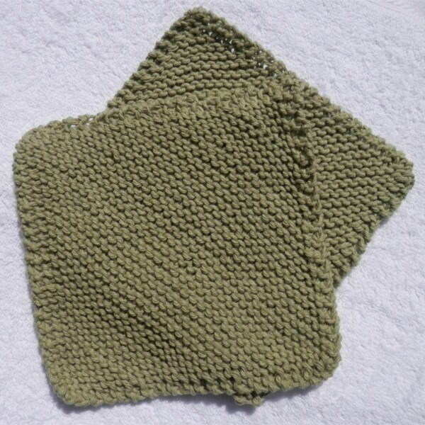 Set of 2 Cotton Hand Knitted Dishcloths Green