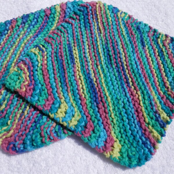 Set of 2 Cotton Hand Knitted Dishcloths Multi Color