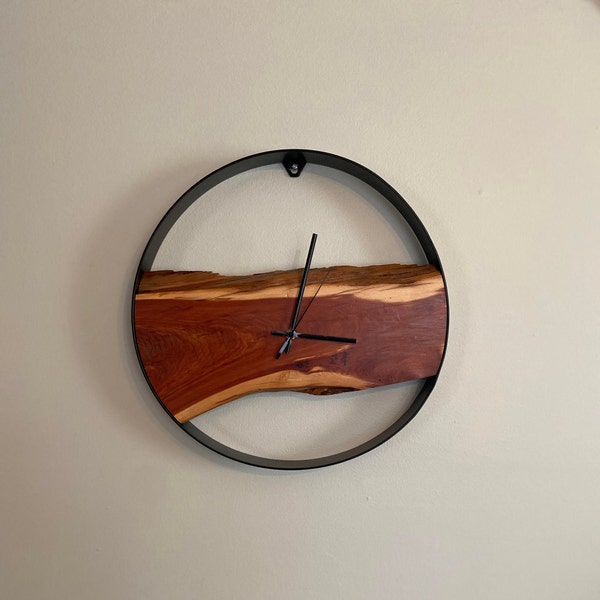 Handmade Live Edge Cedar and Metal Wall Clock - 16"