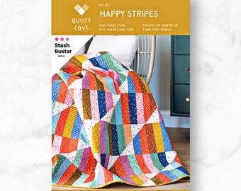 Happy Stipes Quilt Pattern By Quilty Love | Printed Paper Pattern | Modern Quilt Pattern | Confident Beginner | Fat Quarter Friendly Pattern