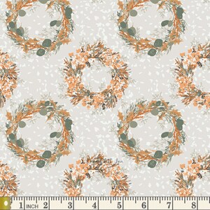 May include: A repeating pattern of wreaths with orange, green, and white foliage on a speckled gray background. The wreaths are composed of various leaves and berries. The text "Bridlewith Love" is visible in the lower right corner.