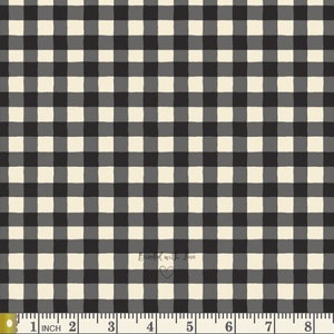 May include: A black, gray, and cream-colored gingham pattern fabric. The fabric is marked with a measuring tape in inches. The text "Bundled with Love" is visible in the lower right corner.