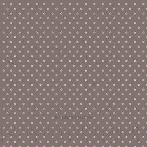 May include: A fabric with a repeating pattern of small white stars on a muted brown background. The phrase "BINDED WITH LOVE" is printed on the fabric. The fabric is suitable for various craft projects.