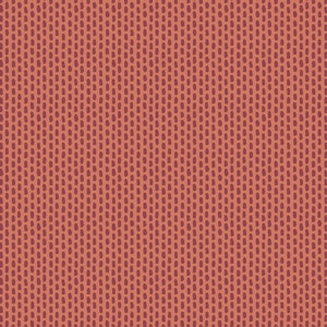 May include: A repeating pattern of small, vertical, dark red ovals on a light orange-red background. The design is evenly spaced, creating a textured appearance. This pattern could be used for fabric or wallpaper.