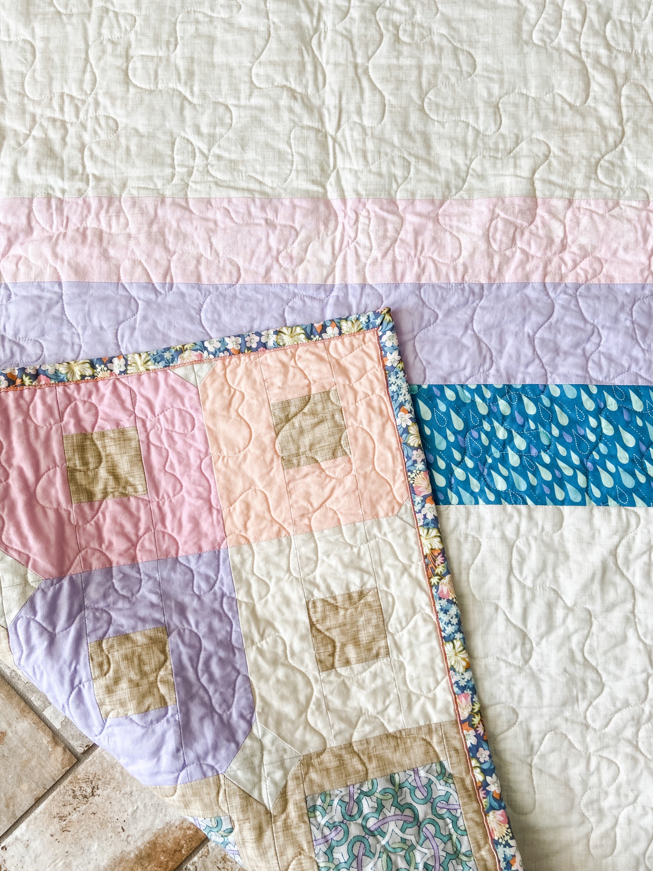 Handmade Baby Quilt, Modern Baby Girl Quilt