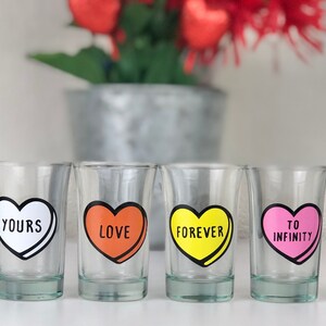 Valentine’s Day shot glasses, Cute conversation hearts shot glasses, Gag gifts, Valentine’s Day gifts, Gifts for friends, Love shot glasses