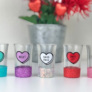 Valentine’s Day shot glasses, Sarcastic conversation hearts, Valentine’s Day gifts, Gag gifts, Friends shot glasses, Funny shot glasses