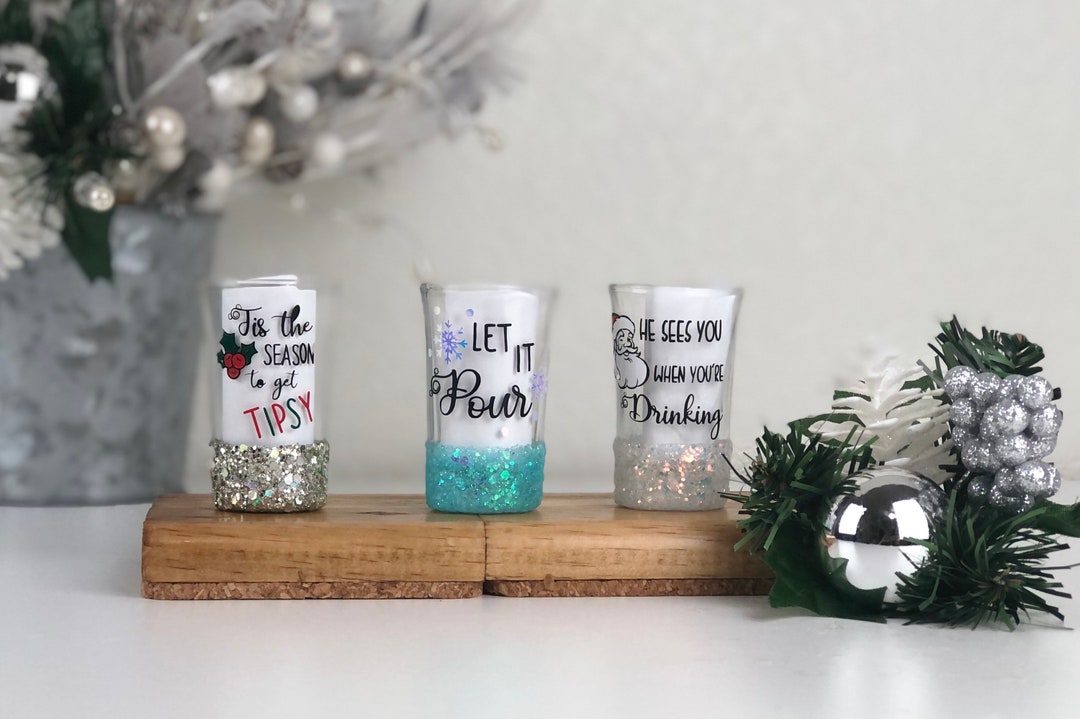 Christmas Shot Glasses, Christmas Party Favor, Christmas Glitter Shot