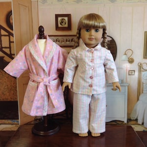 18 inch Doll Pink Flannel Pajama and Robe Set