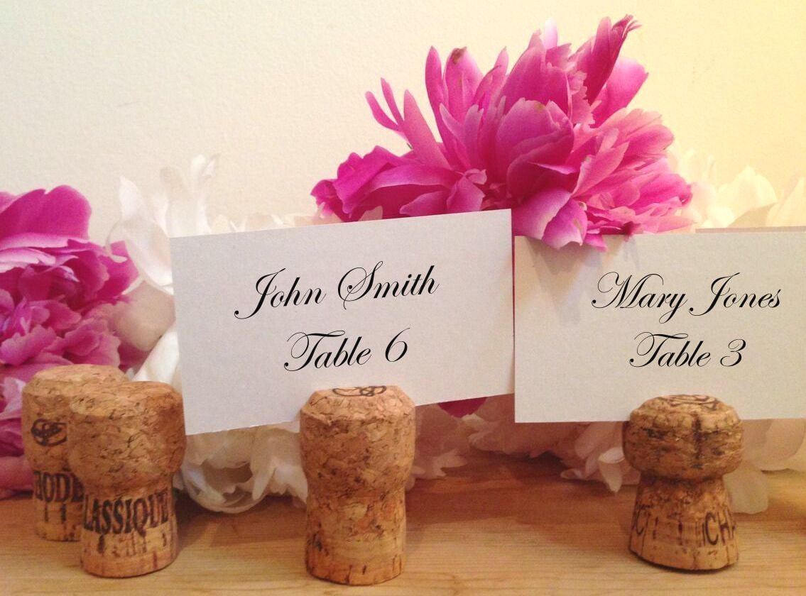Set of fifty champagne cork place card holders 
