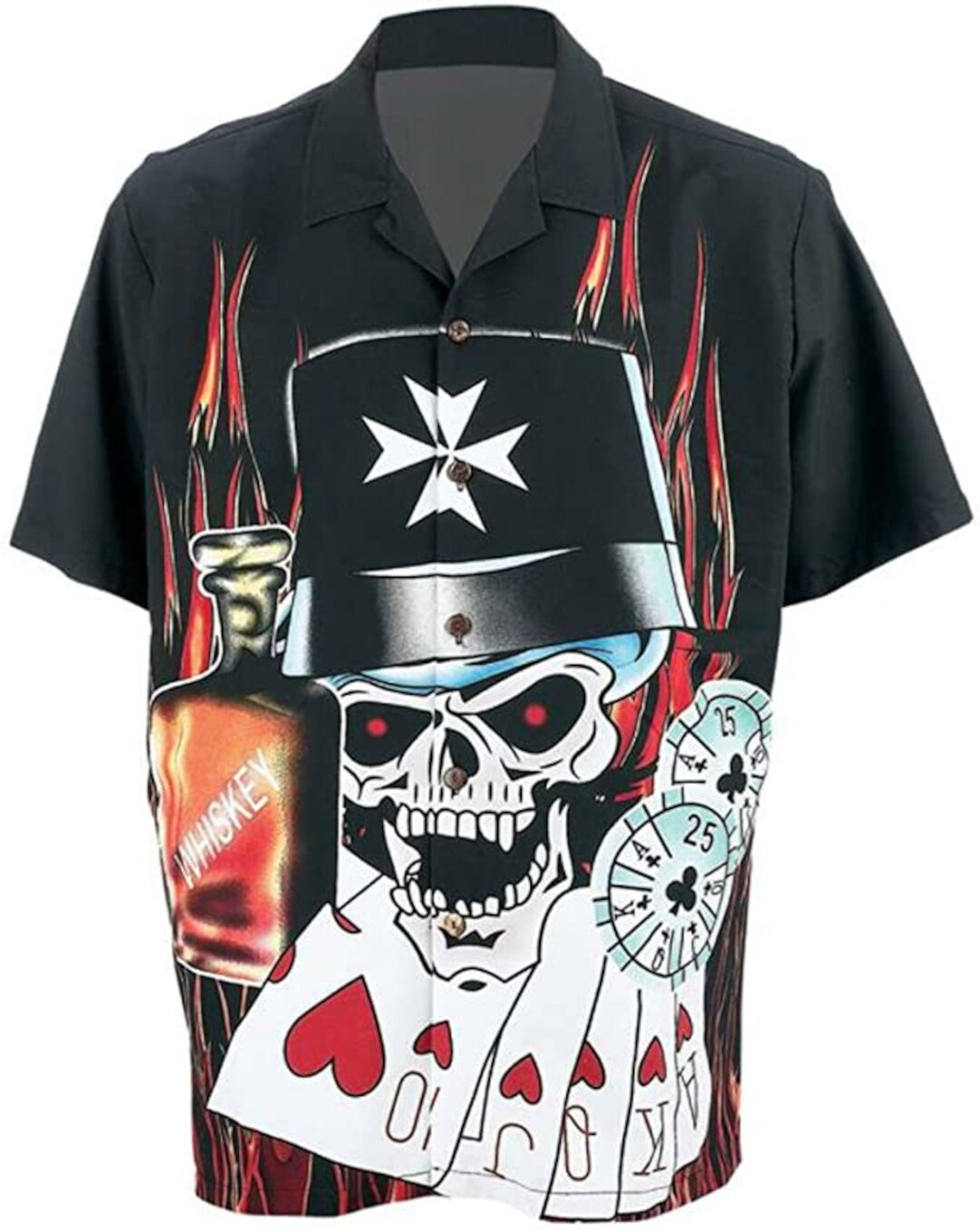 Biker Motorcycle Button Down Shirts for Halloween Skulls Flames Biker