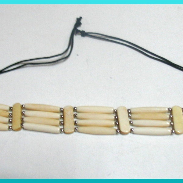 Bone Choker Necklace Hand Crafted 4 Strand Buffalo Bone Hair Pipes Ceromonial Indian Regalia