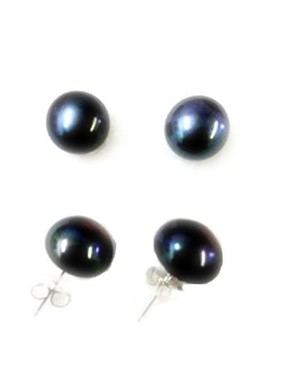 Genuine Fresh Water Black Pearl Sterling Silver 8mm Stud Earrings