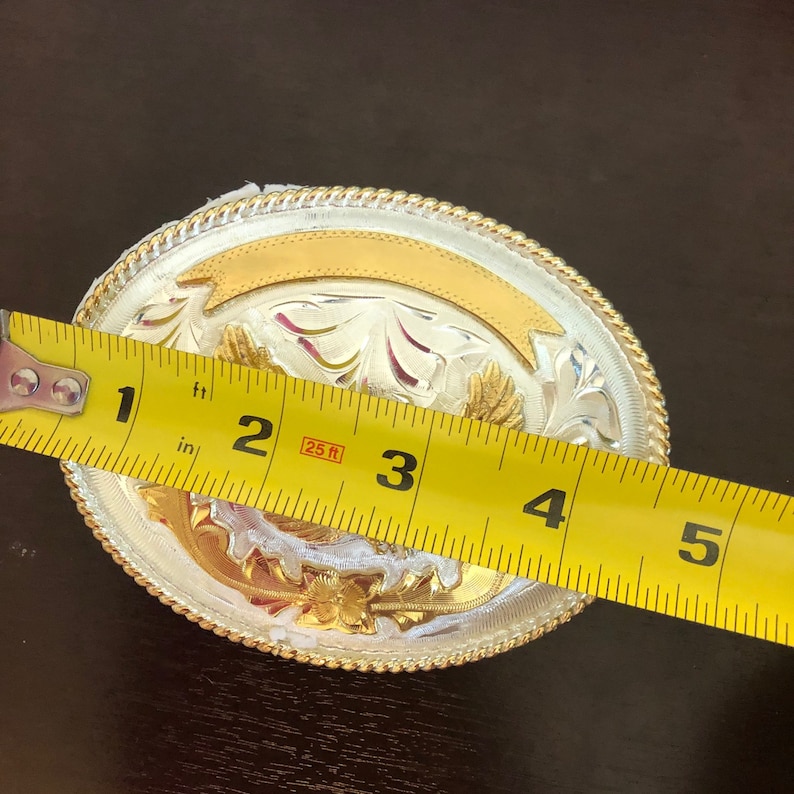Vintage Silver Gold Alpaca German Belt Buckle 5Big Western Design Antique Flying Gold Eagle and Southern Leaves