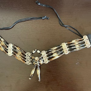 Bone Choker Necklace Hand Crafted 4 Strand Buffalo Bone Hair Pipes Ceromonial Indian Regalia Split Bones Color Beads with Center Charm