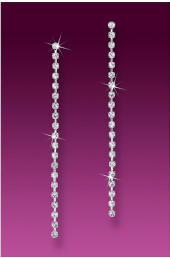 Long Single Row Crystal Earrings Designed in USA C