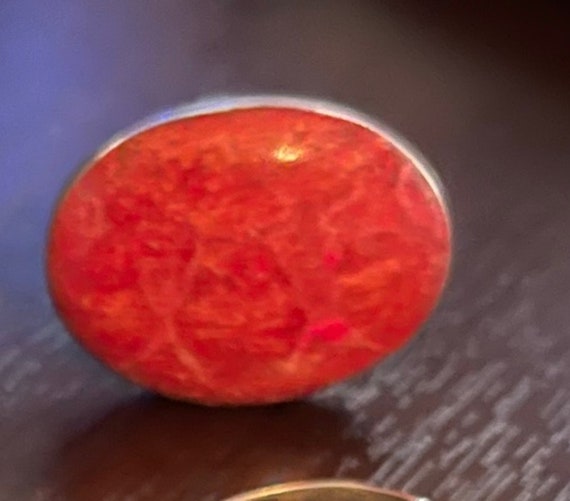 Vintage Long Coral Red Sterling Silver Ring sz 9 … - image 1