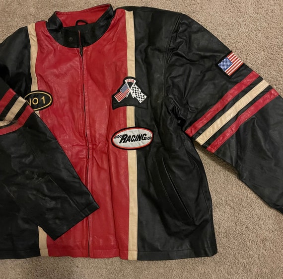 Solid Leather Jacket XXL Multiple Patches USA fla… - image 2