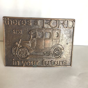 Vintage Belt Buckle Antique Ford Truck Symbol Logo Copper