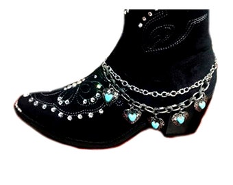 Boot Jewelry Chain Anklets Turquoise Heart Charms Cowboy Cowgirl Boot Accessaries