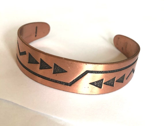 Solid Copper Cuff with Carved Arrows, Southwester… - image 1