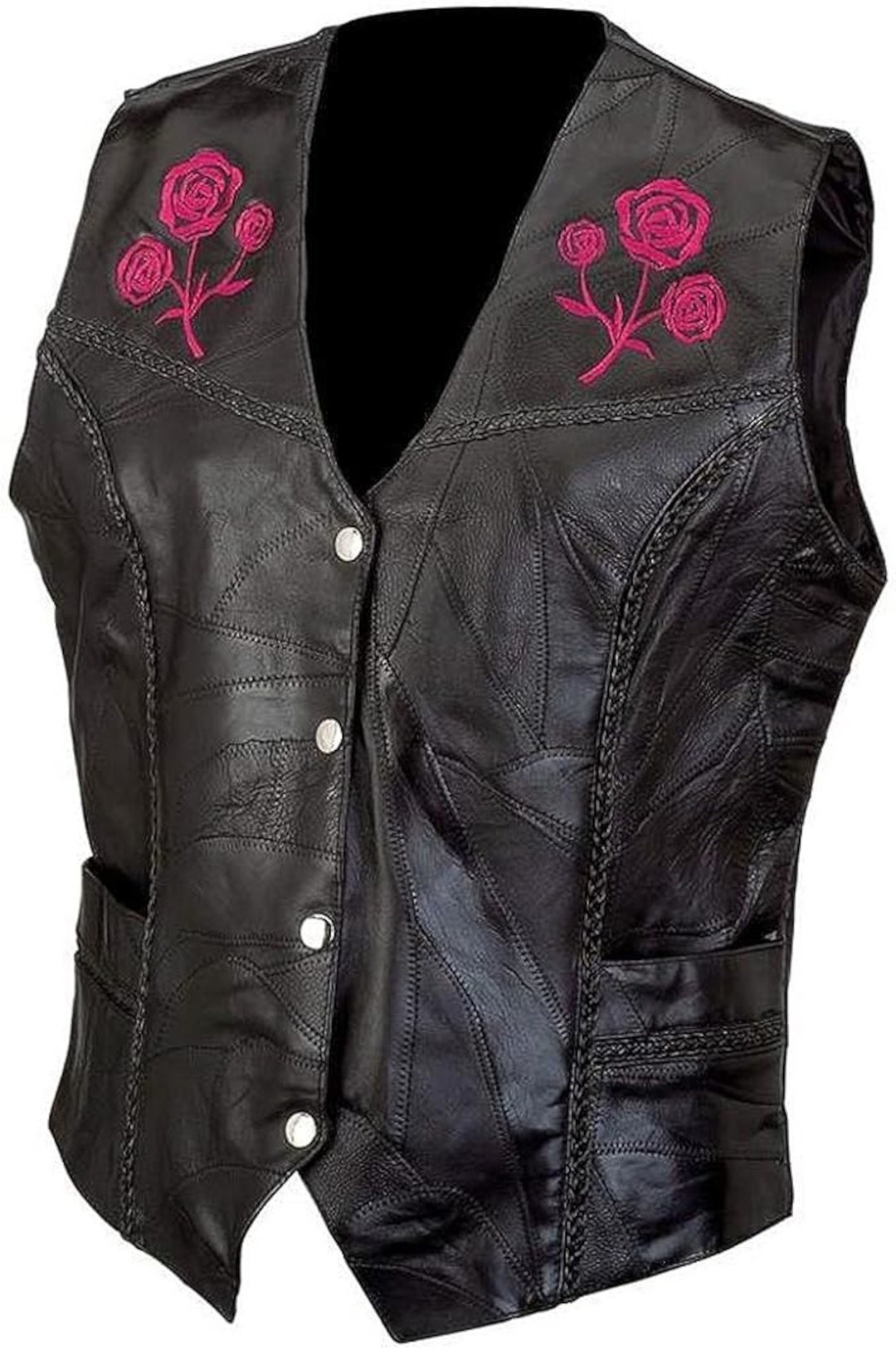 Vintage Lady Rider Biker Leather Pink Roses Embroidery Size Small and ...