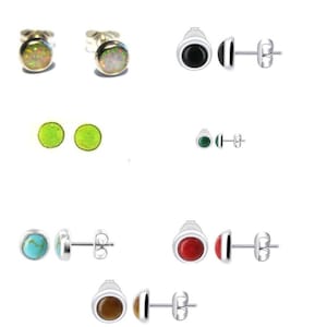Southwest Hand Crafted Sterling Silver Post Earrings Studs White Buffalo Turquoise Malachite Tiger Eye Jaspite