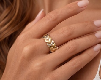 Magnetic Heart Ring – Two-Tone Gold & Silver Stretch Band – Comfort Fit Adjustable Fashion Ring for Women USA Seller