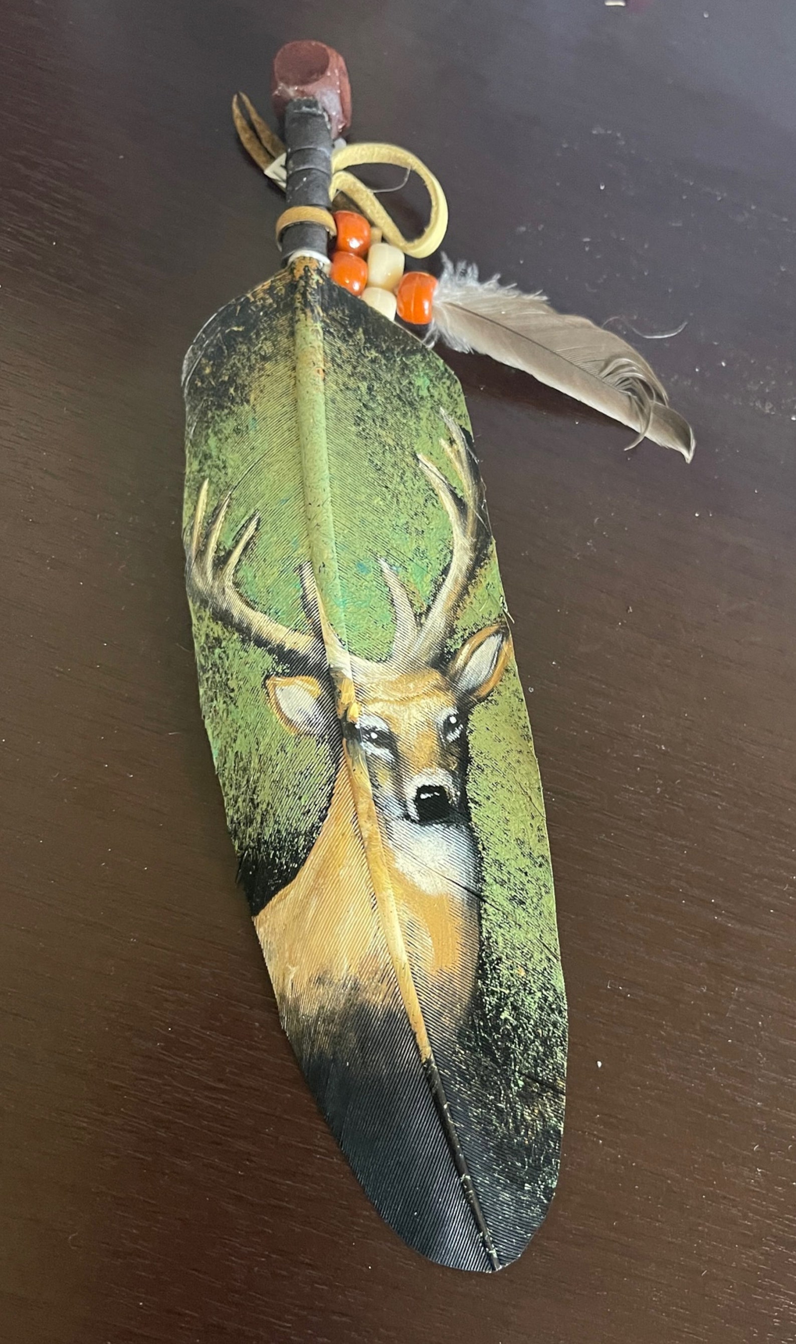 Feather Painting of Moose Elk Deer on Large Sterilized Turkey Feather ...