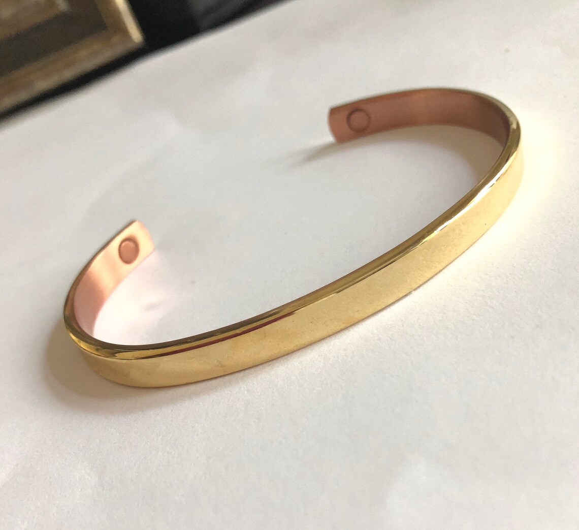 Magnetic Copper Adjustable Bracelet Gold Plated Stunning | Etsy