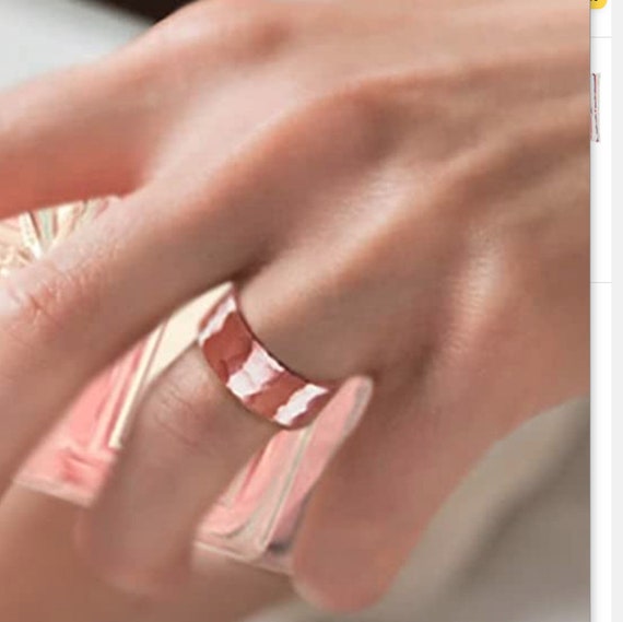 Pure Solid Wide Copper Ring Hammered Design Made … - image 2