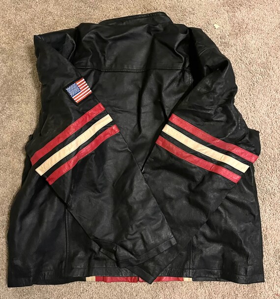 Solid Leather Jacket XXL Multiple Patches USA fla… - image 3