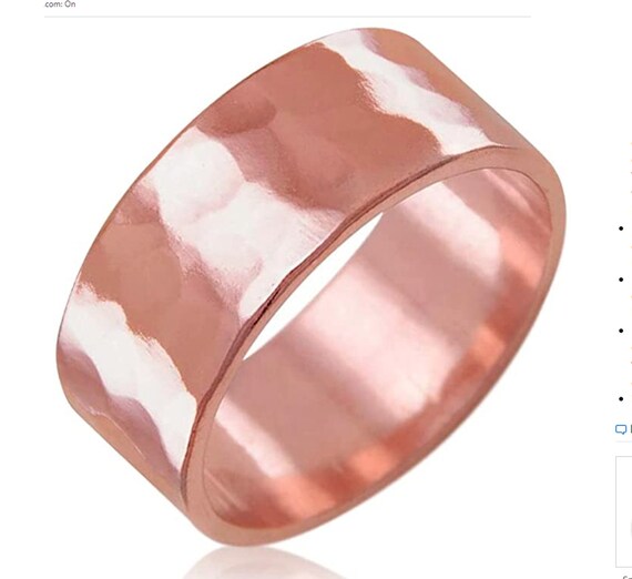 Pure Solid Wide Copper Ring Hammered Design Made … - image 3