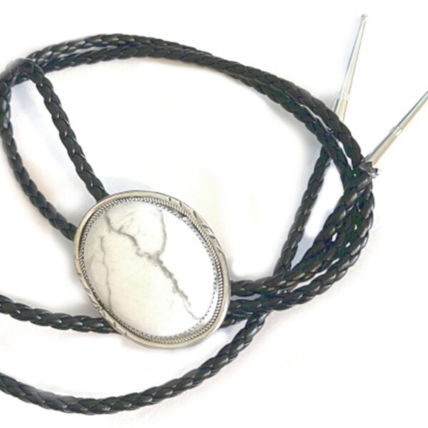 White Buffalo Turquoise Bolo Tie Hand Crafted Navajo Indian Native American~ Sterling Silver by "Dine Begaye"