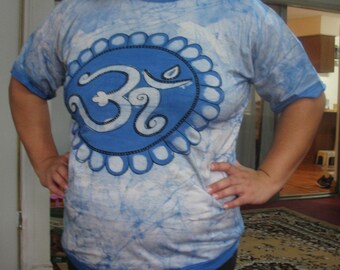 Om Aum T-shirt Tie Dye Chakra Hinduism  Buddhism Yoga Shirt Blue Cotton India Shirt Unisex Women Men