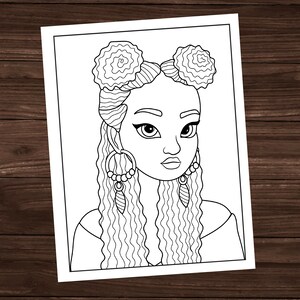 黒人の女の子のナチュラルヘアの塗り絵、印刷可能な塗り絵、全年齢向けの塗り絵