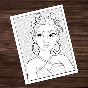 Black Girl Woman Coloring Page, Printable Coloring Page, All Ages Coloring Page