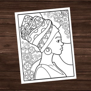 Black Woman Headwrap Coloring Page, Printable Coloring Page, All Ages Coloring Page
