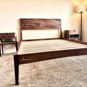 Horizon Bedframe | Solid Walnut Platform Bed Frame | Live Edge Headboard, Modern Design, Handmade Quality