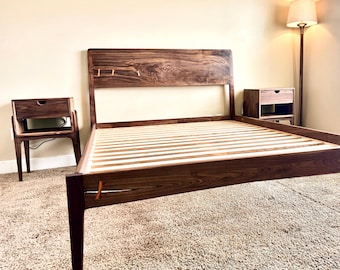 Horizon Bedframe | Solid Walnut Platform Bed Frame | Live Edge Headboard, Modern Design, Handmade Quality