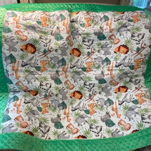 Minky Baby Quilt - Jungle Animals, Green & Gray Blanket