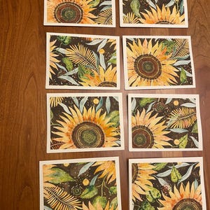 Biglietti di auguri a forma di girasole - 4,25" X 5,5" - Set da 8 - Biglietti vuoti in tessuto di design per tutte le occasioni, biglietti di ringraziamento