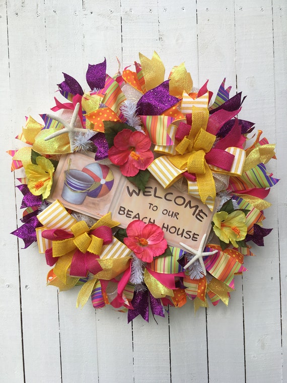 Wreath Nautical Wreath Deco Mesh Wreath Beach Wreath Door Decor Beach House Wreath Beach Deco Mesh Summer Wreath Front Door Wreath