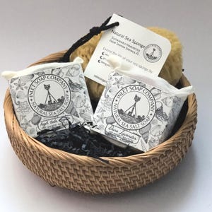 Sea Salt Soap and Natural Sea Sponge Spa Gift Set – Coastal Skincare Trio