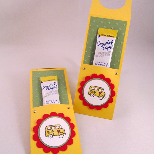 SCHOOL BUS HANGING Pocket Tag For Water Bottles Set of Two - Hand Stamped Tag for Teachers or School Bus Drivers