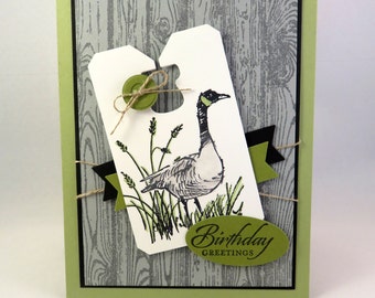 WETLANDS GOOSE BIRTHDAY Greetings Hand Stamped Card for the Naturalist