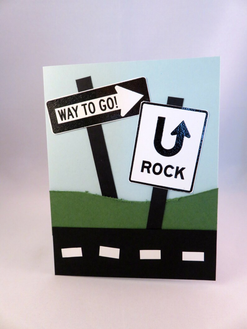 CONGRATULATIONS WAY TO Go Sign Posts Handstamped Greeting Card for