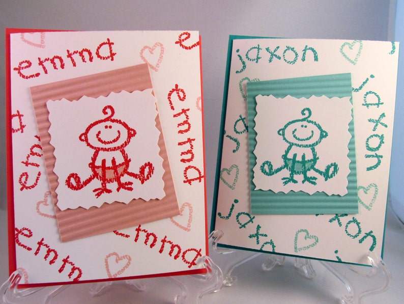 PERSONALIZED BABY CARD Hand Stamped Greeting Card for Baby Showers Baby Announcements Congratulation or Birthdays